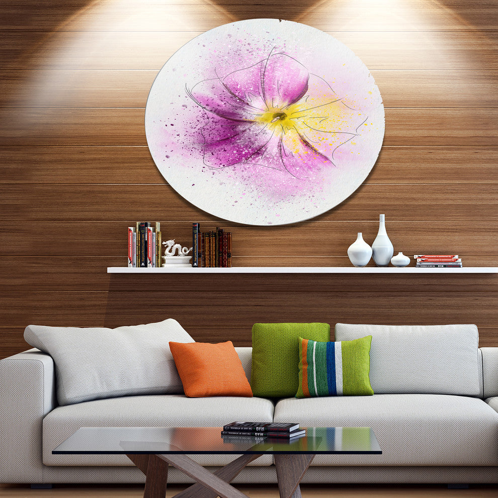Purple Flower Sketch With Splashes, Floral Disc Metal Wall Art, 11"