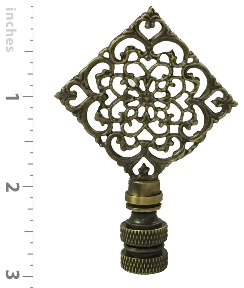Royal Designs Diamond Floral Filigree Finial, Antique Brass