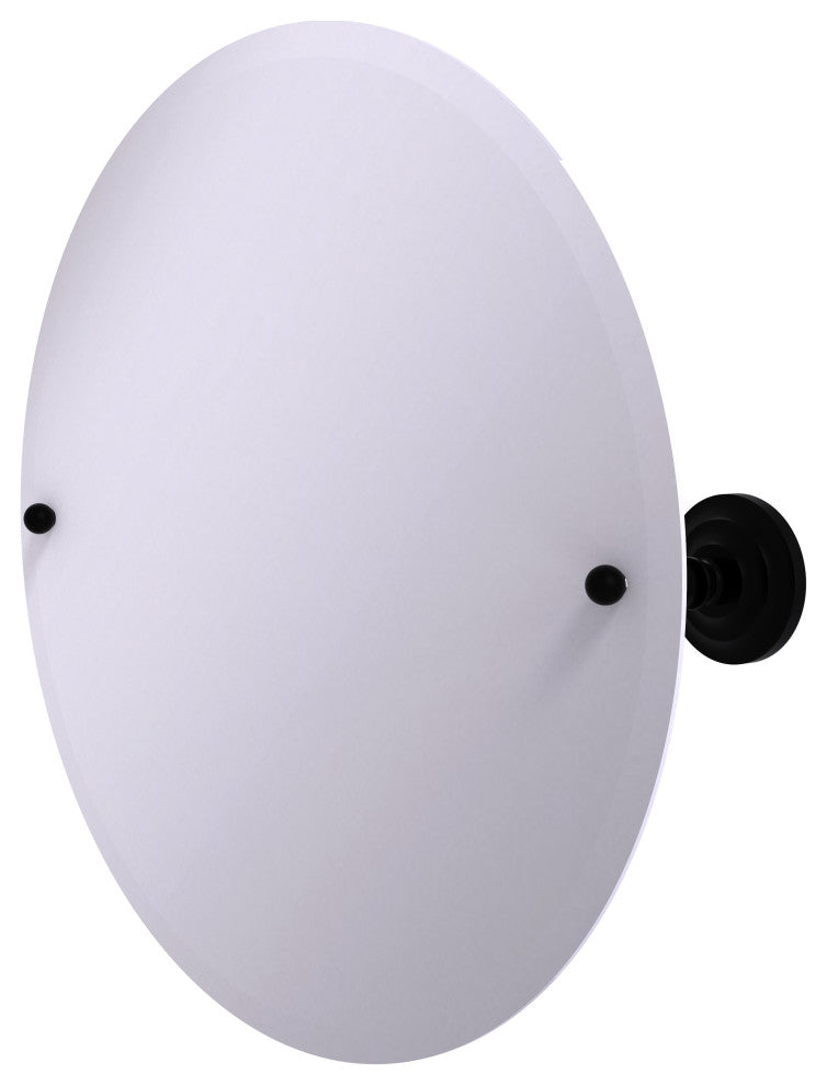 Frameless Round Beveled Edge Tilt Mirror, Matte Black