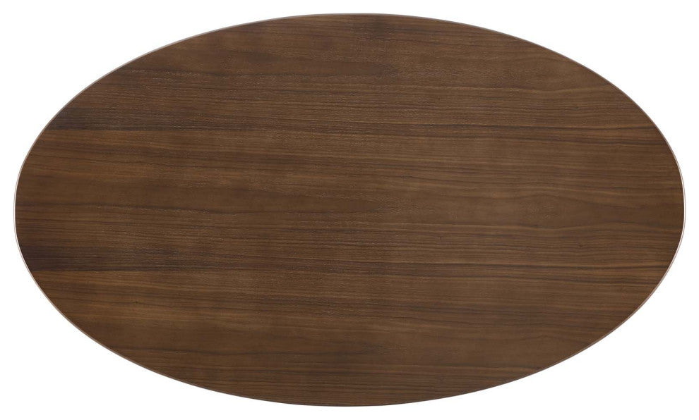 Modern Designer Room Oval Dining Table, Wood Metal Steel, Black Walnut Brown