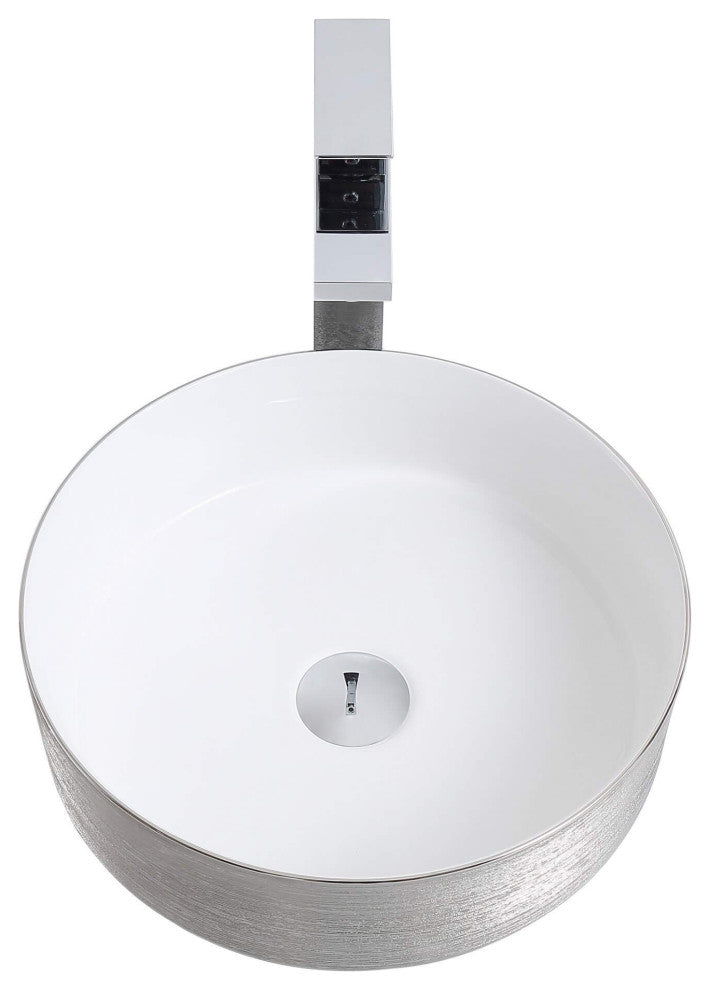 Fine Fixtures Luxury Vessel, Round 15", Brushed Silver