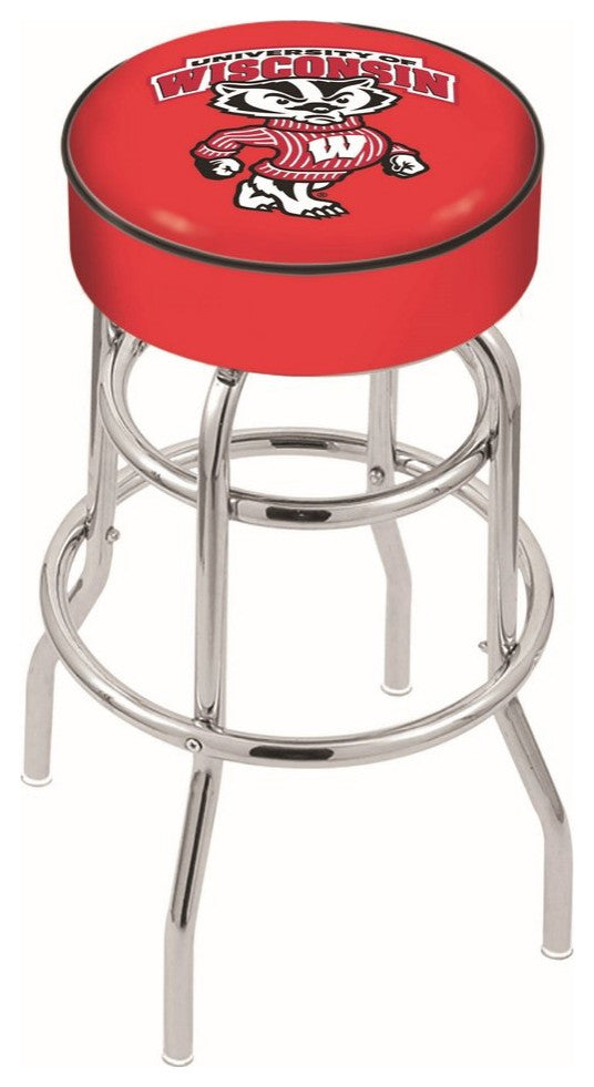 30 L7C1-4 Wisconsin Badger Cushion Seat w/ Double-Ring Chrome Base Bar Stool
