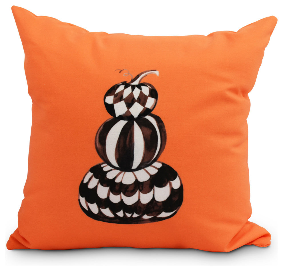 Pumpkin Stack Orange Halloween Print Decorative Throw Pillow, 18"