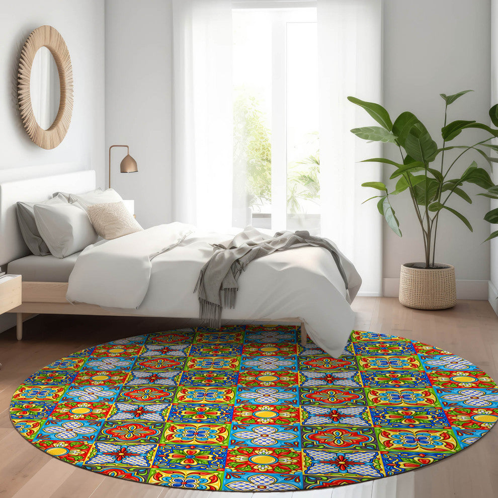 Indoor/Outdoor Kendall KE20 Multi Machine Washable 8' x 8' Round Rug
