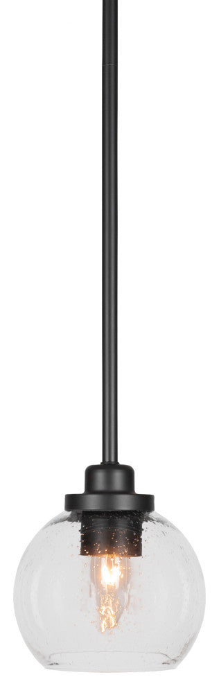Odyssey 1 Light Mini Pendant, Matte Black Finish, 6" Clear Bubble Glass