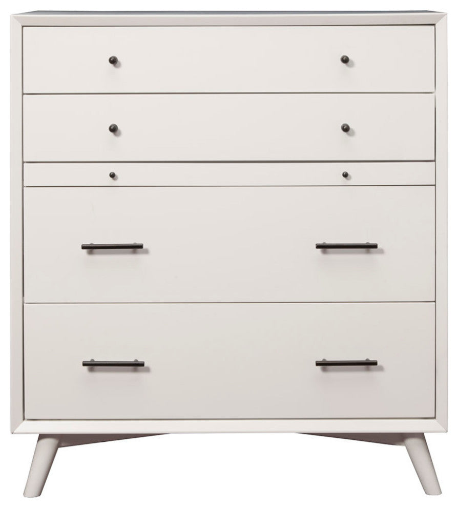 Flynn Mid Century Modern 4 Drawer Chest With Pull Out Tray, White