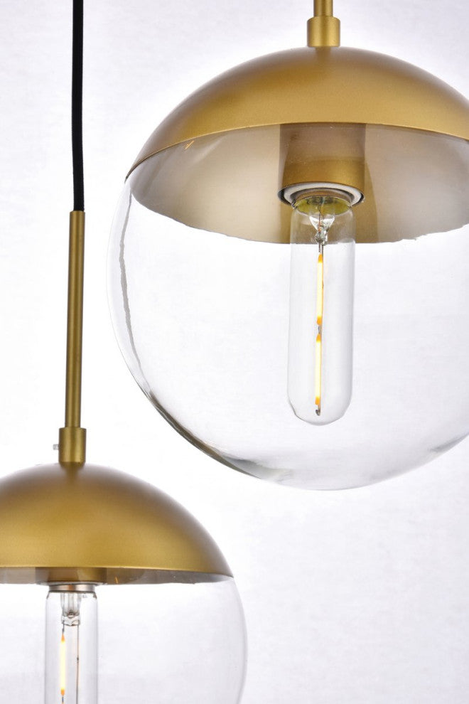 Midcentury Modern Brass And Clear 3-Light Pendant