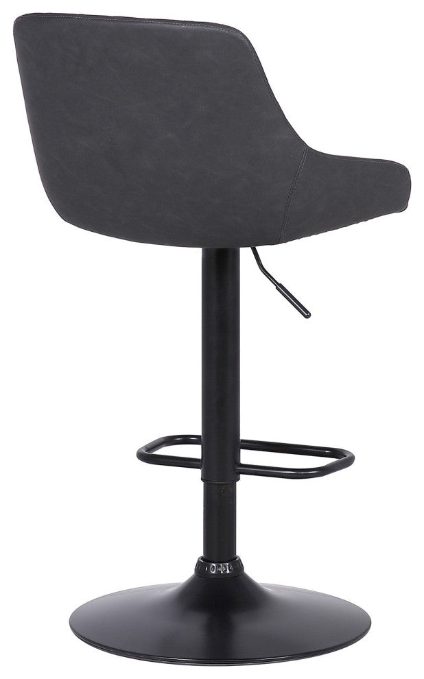 Benzara BM237248 Metal and Leatherette Bar Stool With Adjustable Height, Black