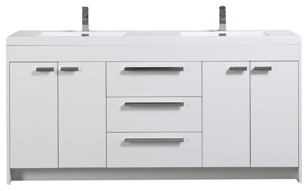 Eviva Lugano 72" White Modern Bathroom Vanity White Integrated Acrylic Sink