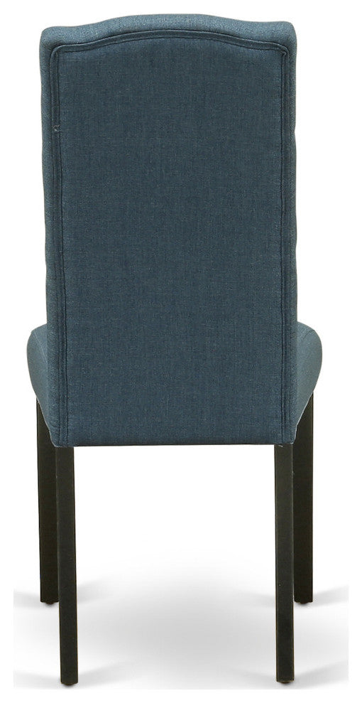 5Pc Dining Set, Round Room Table, Four Parson Chairs, Blue Fabric, Black Finish