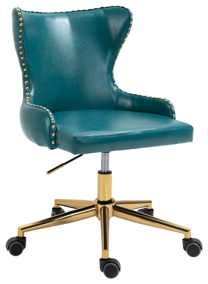 Hendrix Swivel and Adjustable Vegan Leather Office Chair, Blue, Rich Gold Base