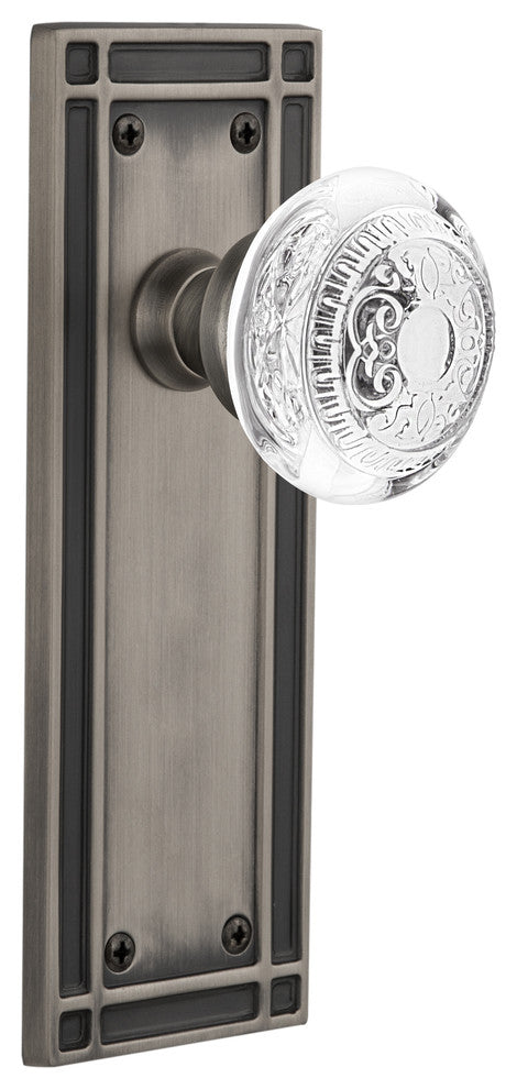 Mission Plate Privacy Crystal Egg and Dart Knob, Antique Pewter, 2.75"