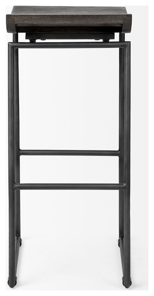 Givens Black Solid Wood Seat with Black Metal Frame Bar Stool