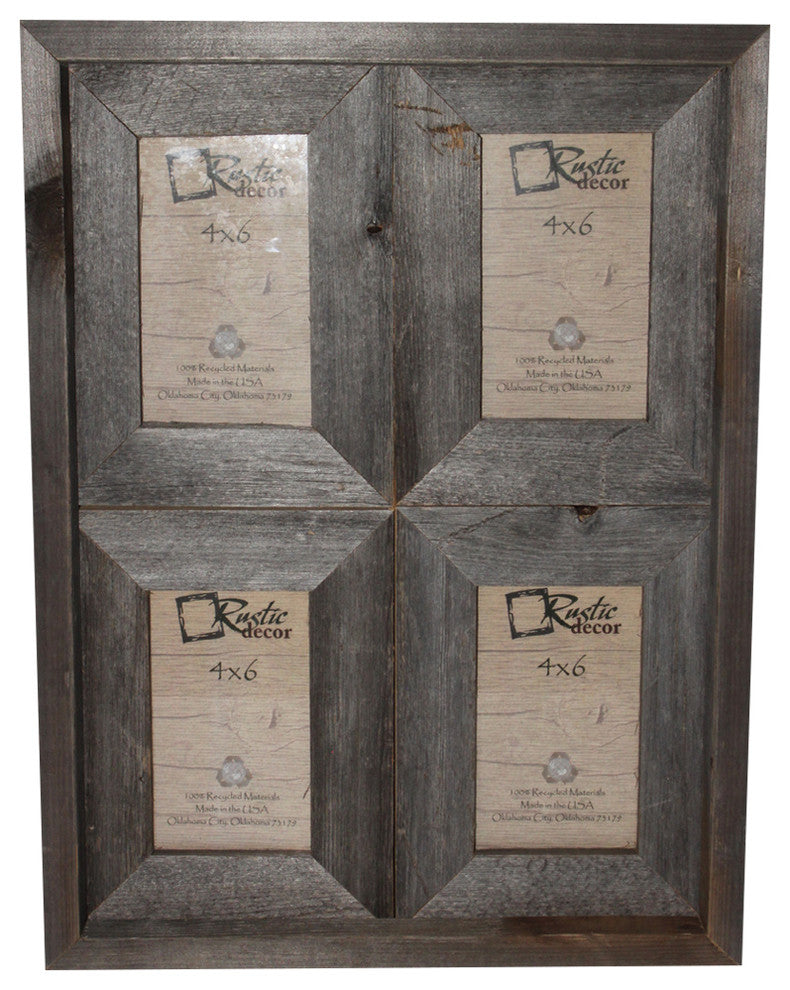 Carolina Reclaimed Rustic Barn Wood Collage Photo Frame, 4"x6"