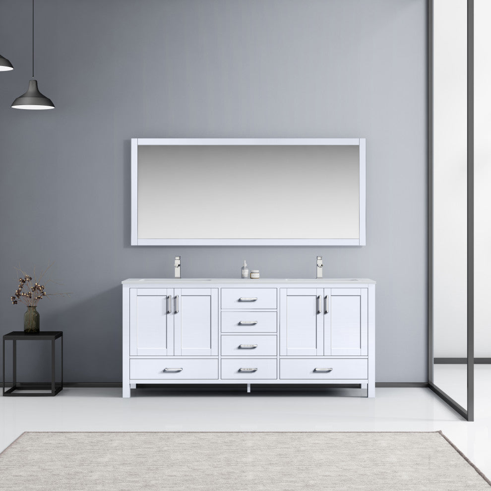 Jacques 72" White Double Vanity Set with White Carrara Marble Top