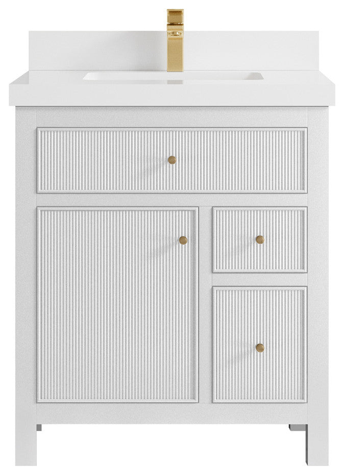 Sonoma 30 Single Sink Reeded Bath Vanity in White 2" White Quartz