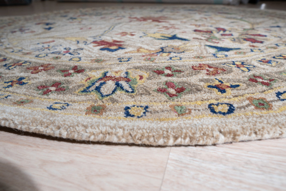 EORC Ivory Hand-Tufted Wool Morris Rug 6' Round