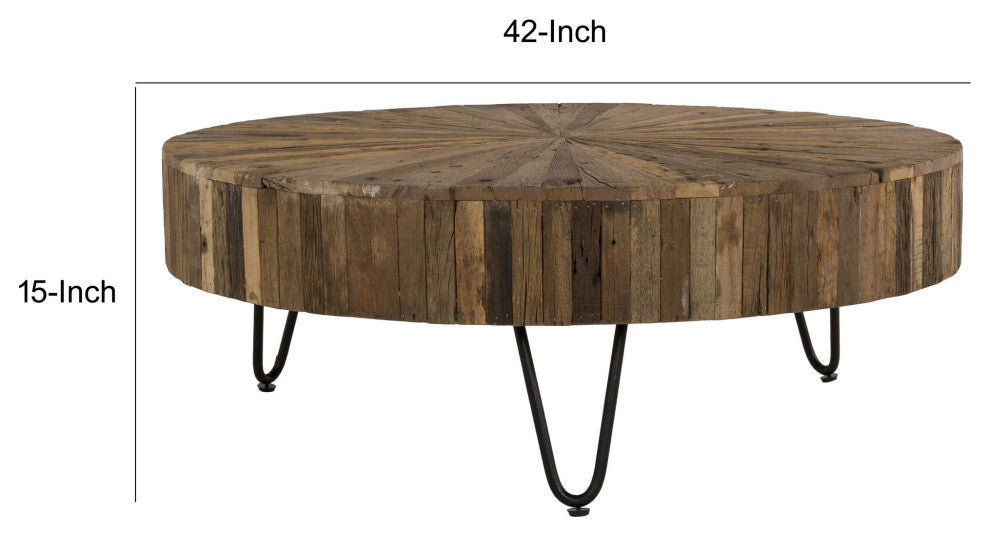 Benzara BM286506 Coffee Table, Reclaimed Wood, Hairpin Legs, Brown and Black