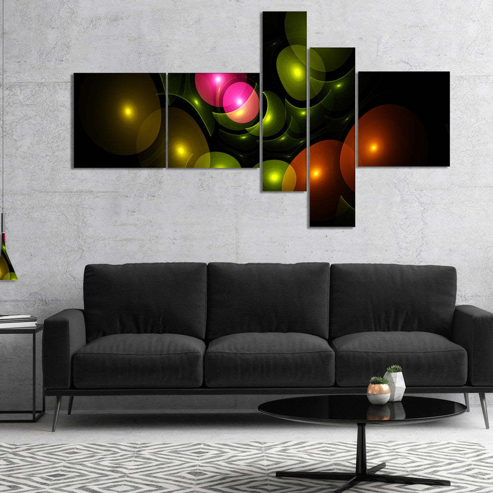 Multi Color 3D Surreal Circles, Abstract Wall Art Canvas, 60"x32", 5 panels