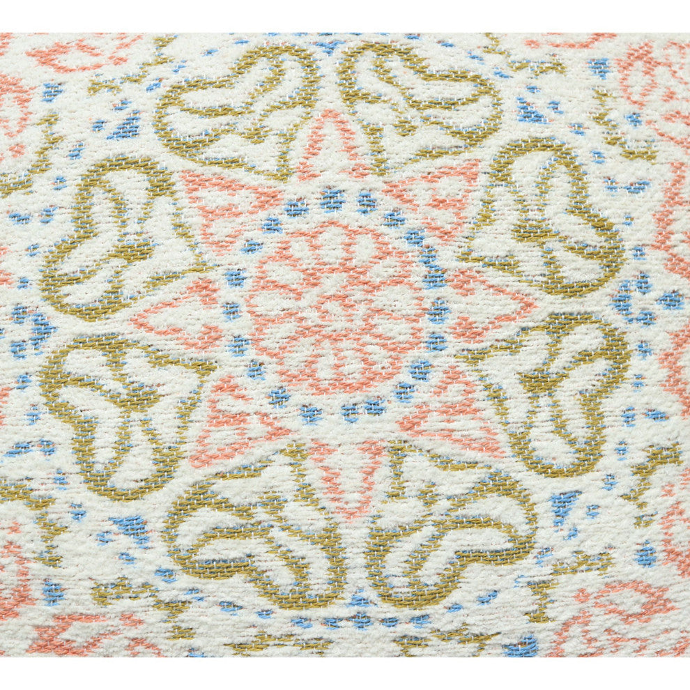 Peach & Blue Machine Woven with Tassels Engels Throw Pillow, 20" x 20"