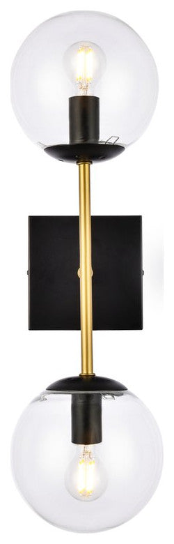 Noah 2-Light Black and Brass and Clear Glass Wall Sconce