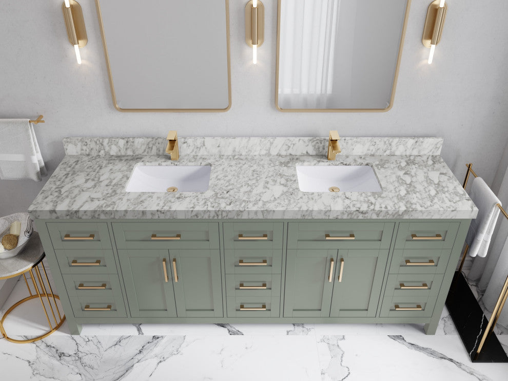 Cambridge 84" Double Sink Bath Vanity in Evergreen 2" Carrara Marble