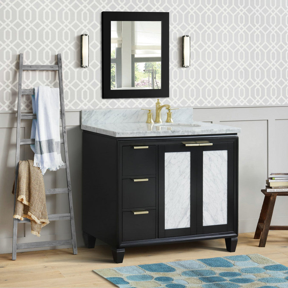 43" Single Vanity, Black Finish With White Carrara
