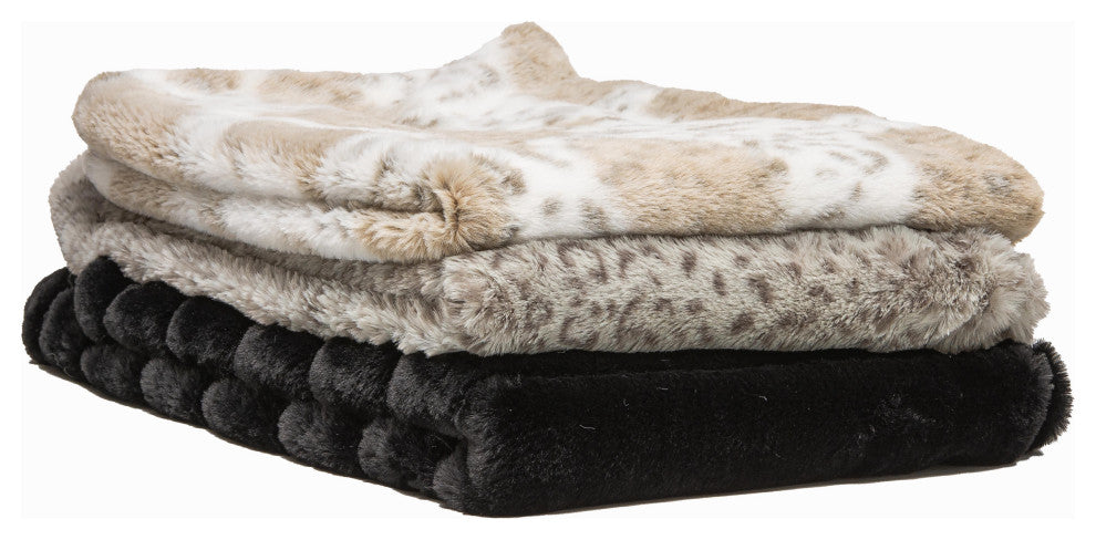 Limited Faux Fur Throw 50"x60", Black Jacquard