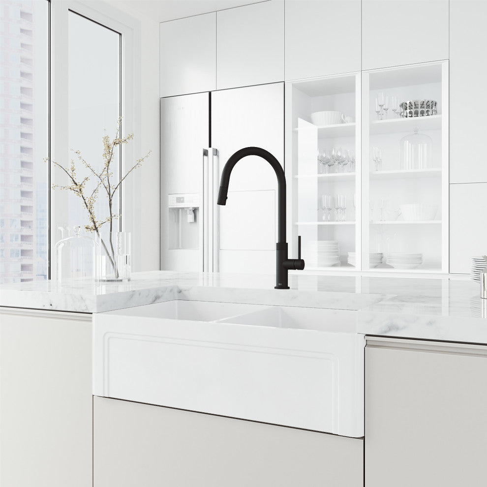 VIGO Bristol 19" H Single Handle Pull-Down Sprayer Kitchen Faucet, Matte Black, Without Extras