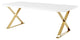 Elegant Dining Table with Gold Stainless Steel X-Base for Modern Homes, White/Gold