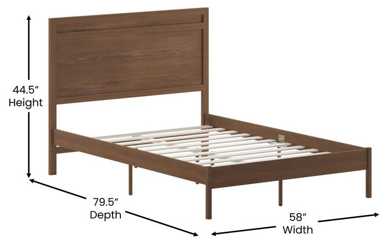 Kingston Solid Wood Platform Bed with Wooden Slats and Headboard, Brown, Full