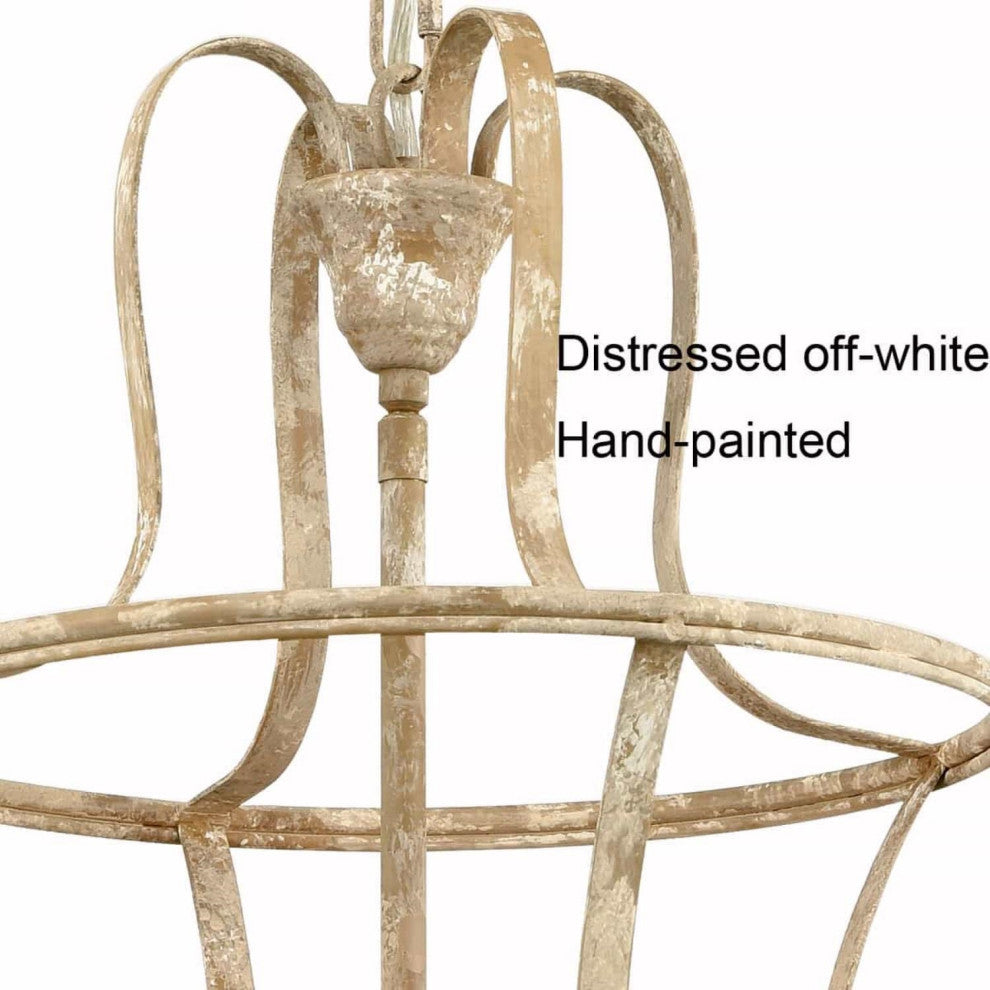 4-Light Farmhouse Chandelier Lantern Pendant Light, Off-White