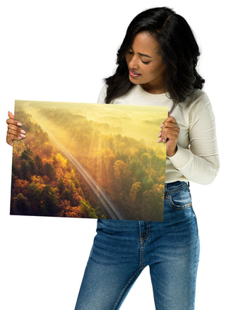 Sunrise Railroad Though Misty Forest Landscape Photo Loose Wall Art Prints, 12" X 16"