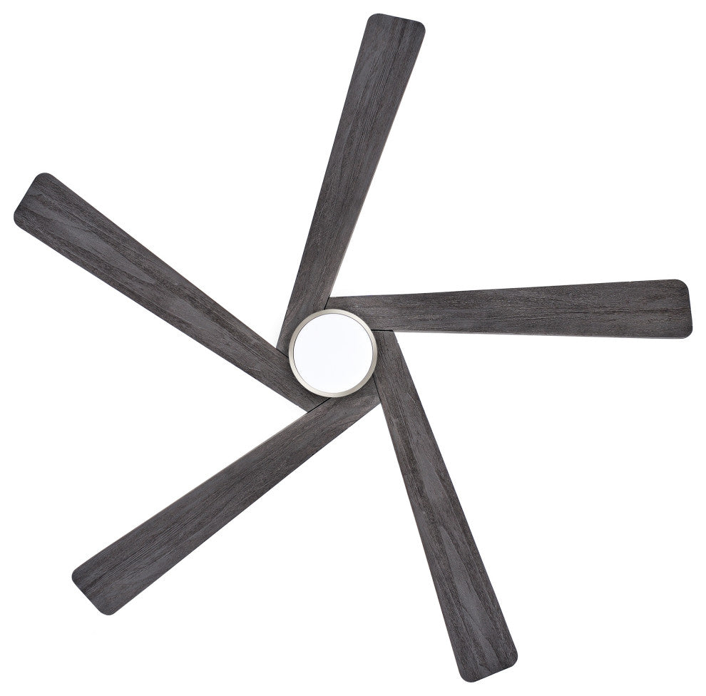 54" Reversible 5-Blade LED Ceiling Fan With Remote and Light, Brushed Nickel/Gray