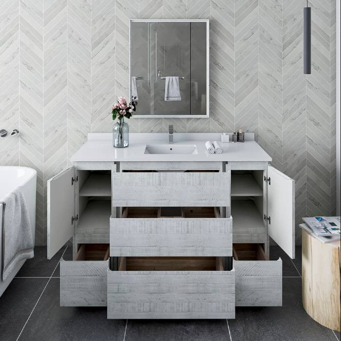 Formosa Modern 54" Rustic White Floor Standing Single Sink Vanity Set, Faucet Ff