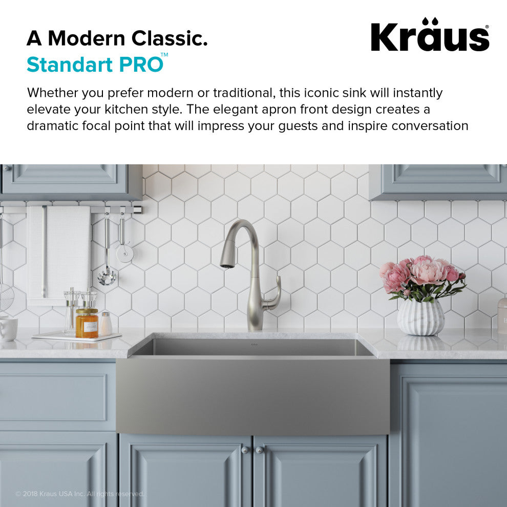 Standart PRO 33" Farmhouse Stainless Steel Kitchen Sink, Garbage Disposal