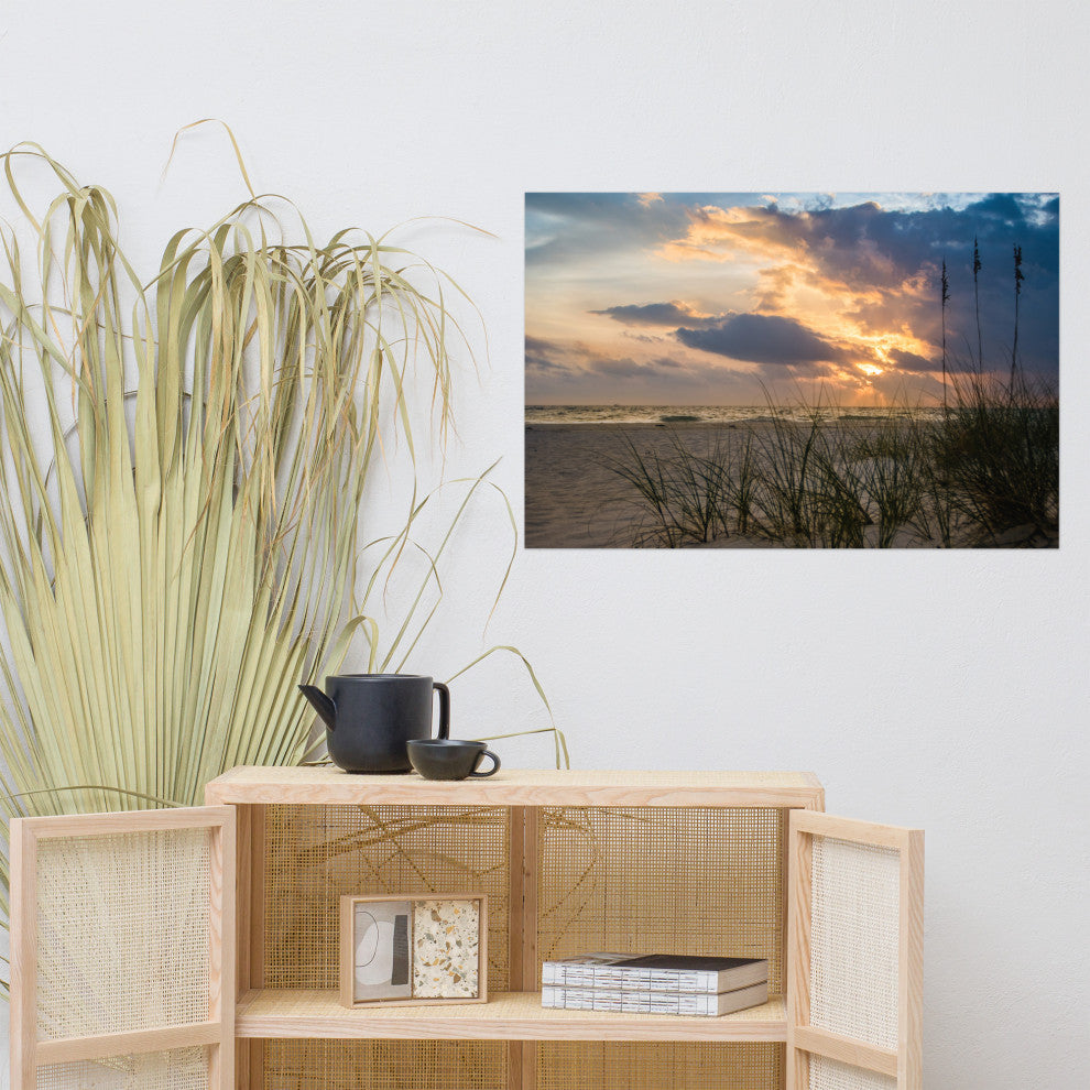 Coastal Style Wall Decor: Anna Maria Island Cloudy Beach Sunset 2 Print, 24" X 36"