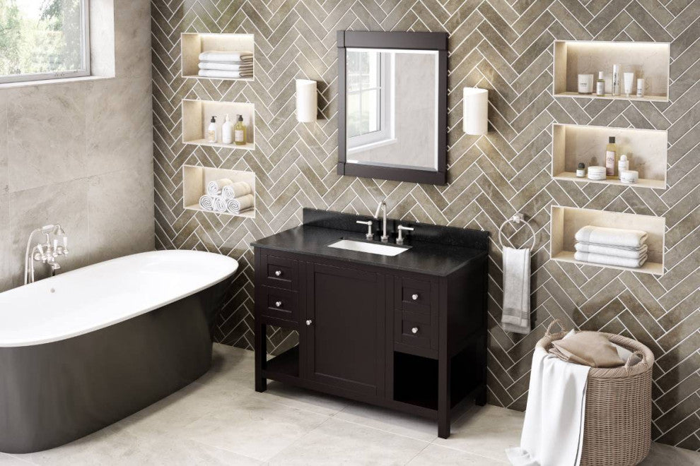 Astoria Transitional 48" Espresso Vanity, Black Granite Vanity Top