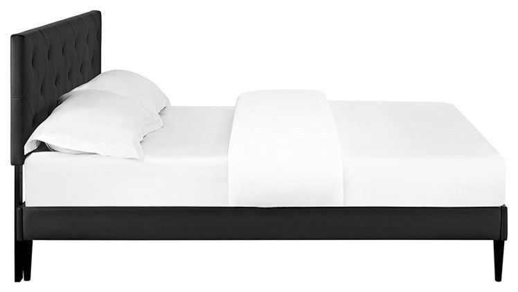 Terisa Full Vinyl Platform Bed With Round Tapered Legs, Black