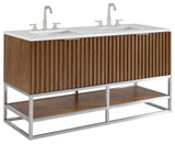 Terra Bathroom Vanity, Walnut/Brushed Nickel, 60", Calacatta Quartz Top