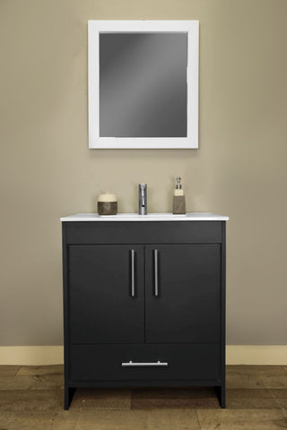 Pacific 30" Vanity With Integrated Ceramic Top and Brushed Nickel Handles, Black