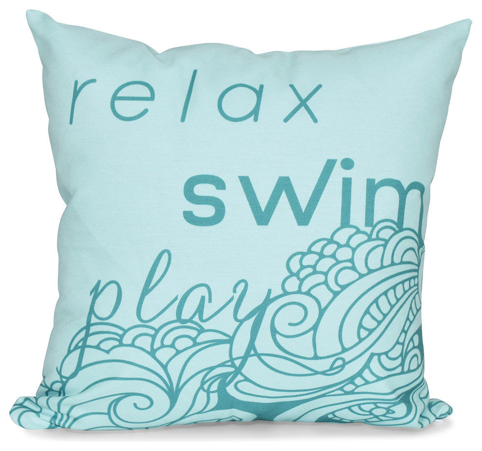 18"x18" Mellow Mantra, Word Print Pillow, Aqua