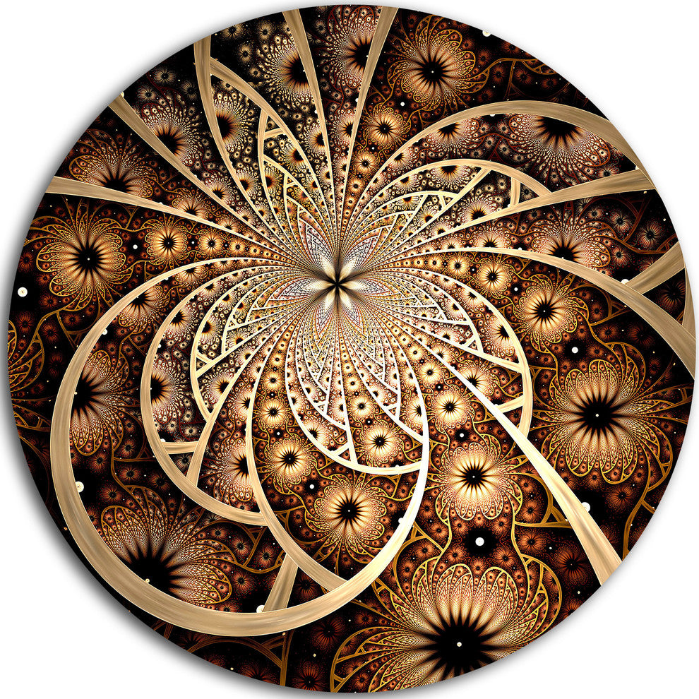 Symmetrical Brown Black Fractal Flower, Floral Round Wall Art, 23"