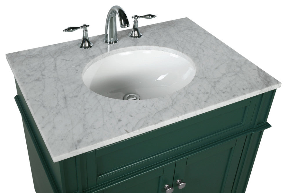 Home Living Vanity with Carrara White Marble Countertop, Green, 30", Single Sink