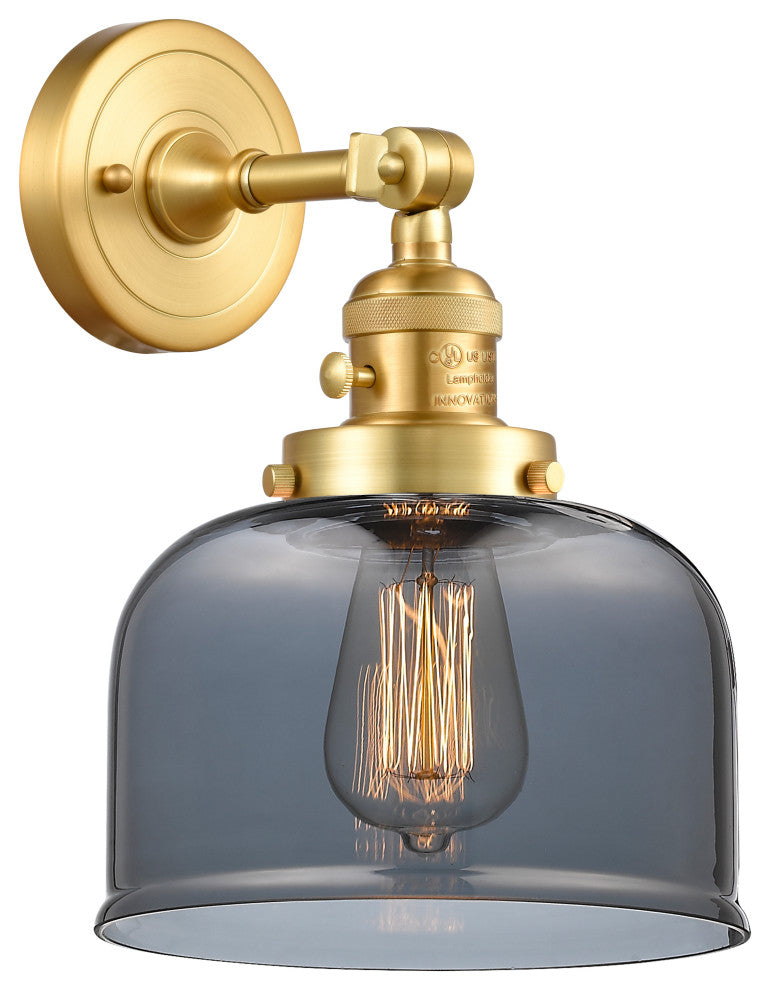 Bell Sconce With Switch, Satin Gold, Plated Smoke