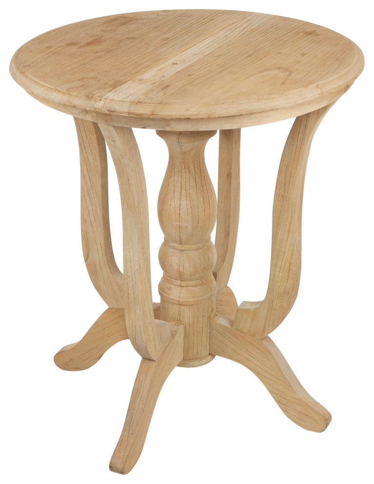 Benzara BM285112 Round Side Table, Turned Legs, Classical, Wood Grain, Brown