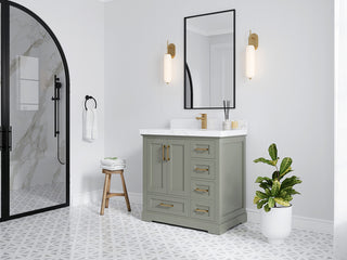 Boston 36 Center Sink Bath Vanity in Evergreen 2" White Quartz