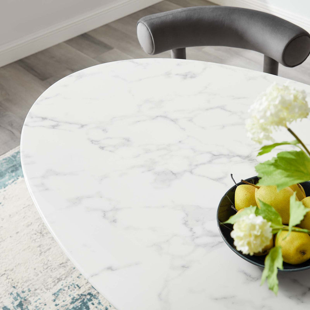 Gold White Lippa 54" Oval Artificial Marble Dining Table