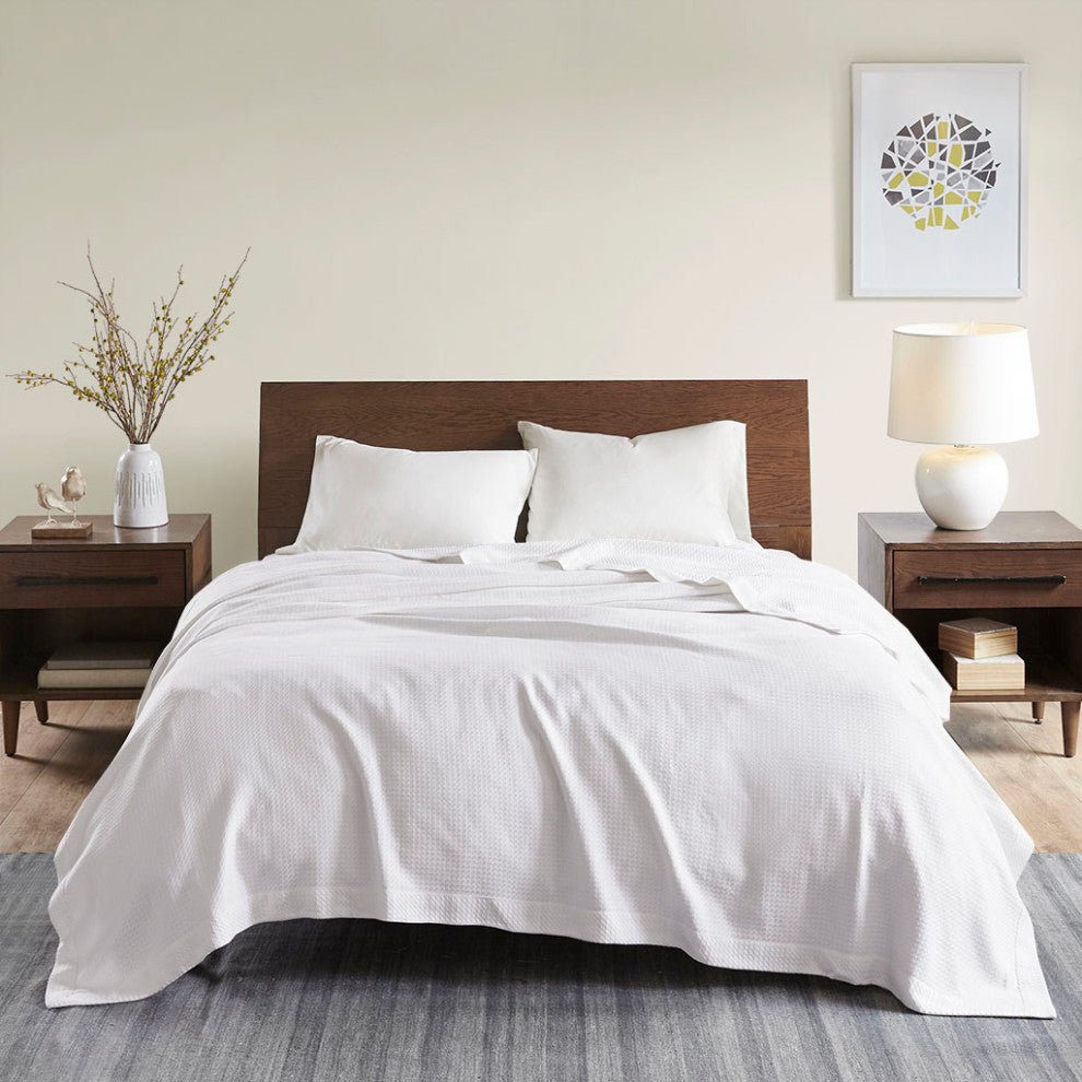 Madison Park Egyptian Cotton All-Season Woven Bedding Blanket, White