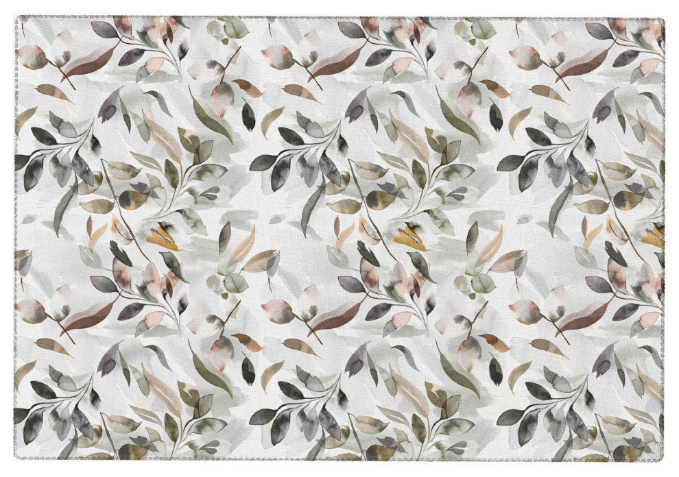 Ninola Design Watercolor Leaves Green gray Area Rug